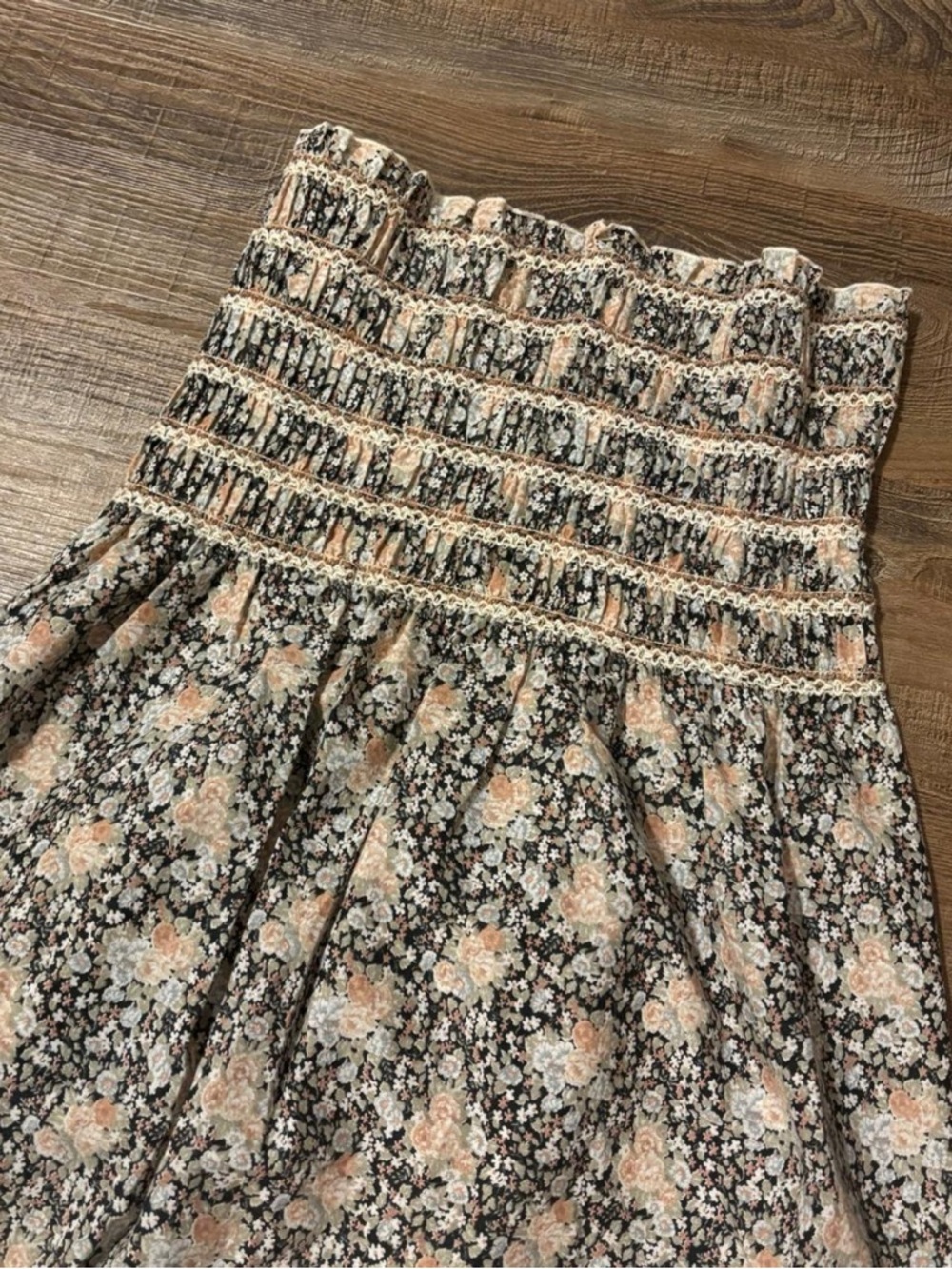 Floral Smocked Midi Skirt - Peach Floral